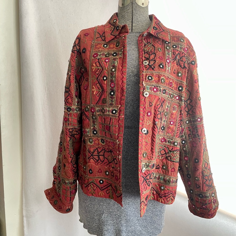Chico’s vintage bohemian embroidered button-front jacket